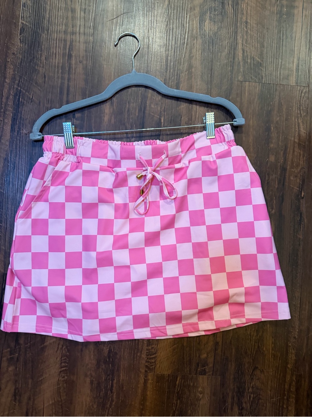 Pink Checkerboard Drawstring Skort- Women